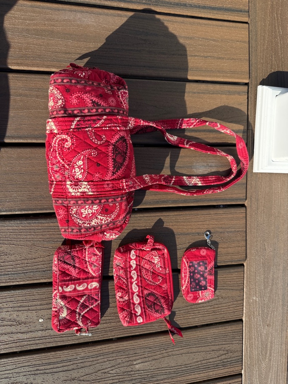 Red Quilted Paisley Cosmetic Bag Set “red mesa paisley” - Picture 2 of 10
